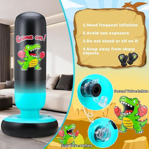 Kids Punching Bag with Boxing Gloves & Pump 165cm Larger Stable Dinosaur & Hitting Target 2 in 1 Inflatable Punching Bag for Kids Boxing Training Bag Set Gifts for Boys & Girls Age 3-12 in Saudi Arabia