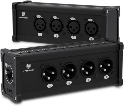 PRORECK 4 قنوات XLR إلى Ethercon RJ45 Cat6 3-Pin DMX وموسع الصوت، مثالي لإضاءة المسرح والصوت المباشر واستوديوهات التسجيل (3-Pin XLR إلى Ethercon RJ45 CAT6) in Saudi Arabia