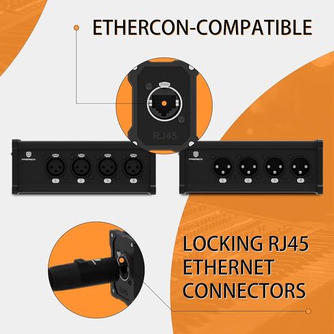 PRORECK 4 قنوات XLR إلى Ethercon RJ45 Cat6 3-Pin DMX وموسع الصوت، مثالي لإضاءة المسرح والصوت المباشر واستوديوهات التسجيل (3-Pin XLR إلى Ethercon RJ45 CAT6) in Saudi Arabia