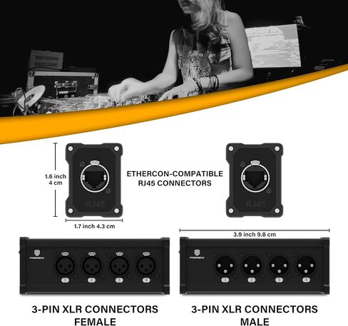 PRORECK 4 قنوات XLR إلى Ethercon RJ45 Cat6 3-Pin DMX وموسع الصوت، مثالي لإضاءة المسرح والصوت المباشر واستوديوهات التسجيل (3-Pin XLR إلى Ethercon RJ45 CAT6) in Saudi Arabia