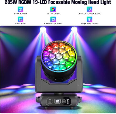 Moving Head Stage Light 19x15W RGBW 4 in 1 Focusing Bee Eyes + Light Strip with Zoom & Beam Effects,540° Pan/220° Tilt,DMX512 Control for DJ/Club/Concert Lighting/Bars/Dances in Saudi Arabia