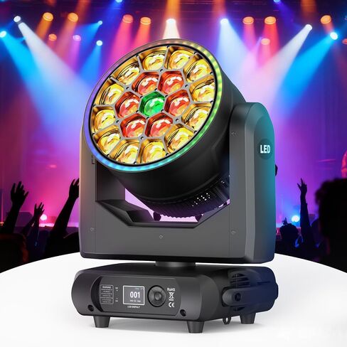 Moving Head Stage Light 19x15W RGBW 4 in 1 Focusing Bee Eyes + Light Strip with Zoom & Beam Effects,540° Pan/220° Tilt,DMX512 Control for DJ/Club/Concert Lighting/Bars/Dances in Saudi Arabia