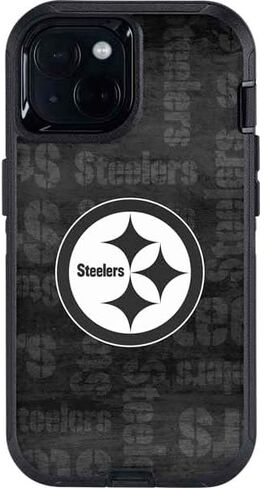 غلاف هاتف Skinit متوافق مع OtterBox Defender iPhone 13 - تصميم أسود وأبيض مرخص رسميًا من NFL Pittsburgh Steelers in Saudi Arabia