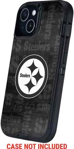 غلاف هاتف Skinit متوافق مع OtterBox Defender iPhone 13 - تصميم أسود وأبيض مرخص رسميًا من NFL Pittsburgh Steelers in Saudi Arabia
