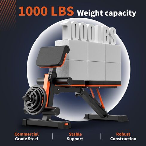 Adjustable Weight Bench - 1000LBS Capacity Heavy Duty Foldable Workout Bench for Full Body Exercise, Flat/Incline/Decline, Bench Press for Home Gym with Preacher Pad & Leg Extension in Saudi Arabia