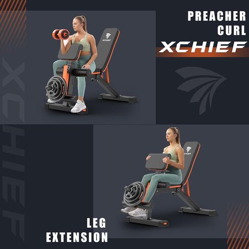 Adjustable Weight Bench - 1000LBS Capacity Heavy Duty Foldable Workout Bench for Full Body Exercise, Flat/Incline/Decline, Bench Press for Home Gym with Preacher Pad & Leg Extension in Saudi Arabia