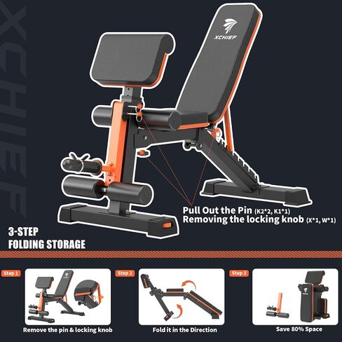 Adjustable Weight Bench - 1000LBS Capacity Heavy Duty Foldable Workout Bench for Full Body Exercise, Flat/Incline/Decline, Bench Press for Home Gym with Preacher Pad & Leg Extension in Saudi Arabia
