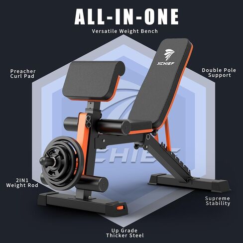 Adjustable Weight Bench - 1000LBS Capacity Heavy Duty Foldable Workout Bench for Full Body Exercise, Flat/Incline/Decline, Bench Press for Home Gym with Preacher Pad & Leg Extension in Saudi Arabia