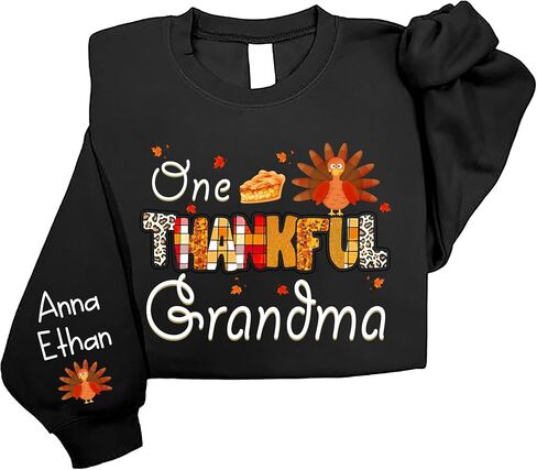 IZI POD Personalized Grandma Sweatshirt, One Thankful Grandma Turkey Thanksgiving Sweaters, Thanksgiving Sweatshirts Women in Saudi Arabia