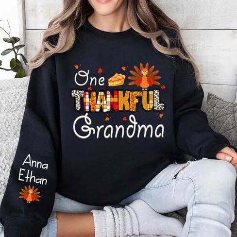 IZI POD Personalized Grandma Sweatshirt, One Thankful Grandma Turkey Thanksgiving Sweaters, Thanksgiving Sweatshirts Women in Saudi Arabia