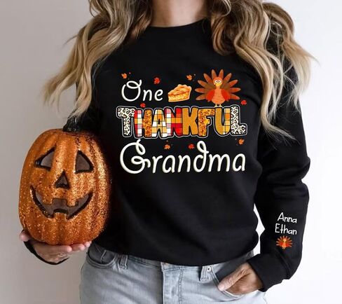 IZI POD Personalized Grandma Sweatshirt, One Thankful Grandma Turkey Thanksgiving Sweaters, Thanksgiving Sweatshirts Women in Saudi Arabia