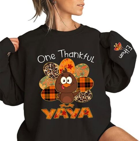 IZI POD Personalized Grandma Sweatshirt, One Thankful Grandma Turkey Thanksgiving Sweaters, Thanksgiving Sweatshirts Women in Saudi Arabia