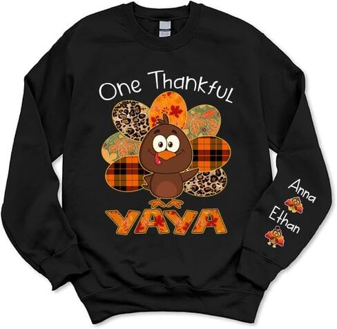 IZI POD Personalized Grandma Sweatshirt, One Thankful Grandma Turkey Thanksgiving Sweaters, Thanksgiving Sweatshirts Women in Saudi Arabia