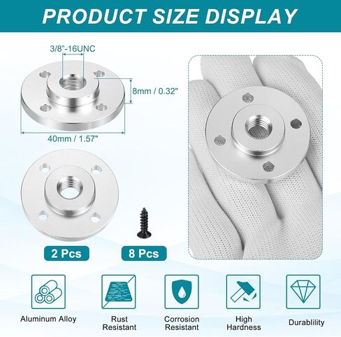 PATIKIL 3/8"-16 Female Thread Microphone Flange Mount, 2Pcs Desktop Gooseneck Table Mounts Base with Round Head Screw for Gooseneck Hose Adapter, Silver in Saudi Arabia