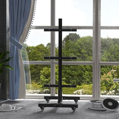 Olympic Bumper Weight Plate Rack Holder for 2 inch Plates and Bars, with 4 Transport Wheels and 6 Fasten Clamps, 440lbs Capacity in Saudi Arabia