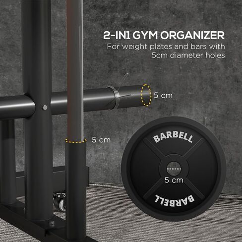 Olympic Bumper Weight Plate Rack Holder for 2 inch Plates and Bars, with 4 Transport Wheels and 6 Fasten Clamps, 440lbs Capacity in Saudi Arabia