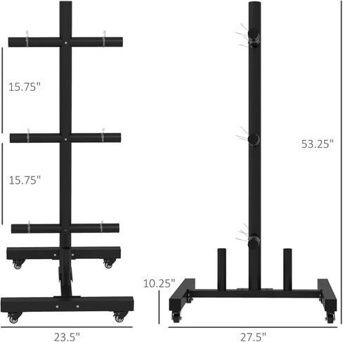 Olympic Bumper Weight Plate Rack Holder for 2 inch Plates and Bars, with 4 Transport Wheels and 6 Fasten Clamps, 440lbs Capacity in Saudi Arabia