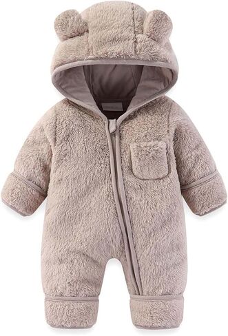 Newborn Baby Snowsuit Baby Girl Boys Clothes Winter Warm Fleece Hooded Romper Jumpsuit Infant Costume 0-12 Months in Kuwait
