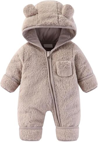 Newborn Baby Snowsuit Baby Girl Boys Clothes Winter Warm Fleece Hooded Romper Jumpsuit Infant Costume 0-12 Months in Kuwait