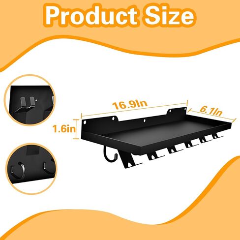 Floating Shelf Organizer Compatible with Tonal Accessories,16.9x6Home Gym Weight wall Storage Equipment Hanger, Metal Rack Holder Wall Mount with 5 T-Lock Brackets & Hooks Hanger in Saudi Arabia