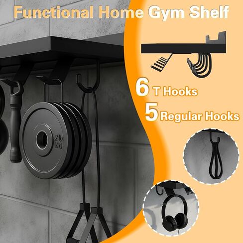 Floating Shelf Organizer Compatible with Tonal Accessories,16.9x6Home Gym Weight wall Storage Equipment Hanger, Metal Rack Holder Wall Mount with 5 T-Lock Brackets & Hooks Hanger in Saudi Arabia