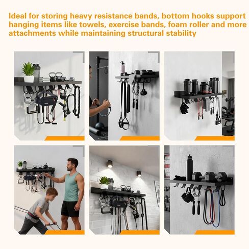 Floating Shelf Organizer Compatible with Tonal Accessories,16.9x6Home Gym Weight wall Storage Equipment Hanger, Metal Rack Holder Wall Mount with 5 T-Lock Brackets & Hooks Hanger in Saudi Arabia