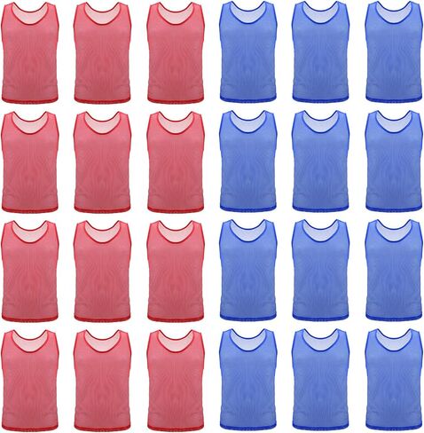 Grevosea 24 Pack Scrimmage Vest, Soccer Training Pinnies Youth Team Pinnies Practice Sports Lightweight Mesh Scrimmage Vests for Youth and Adults Breathable Practice Jerseys Red/Blue in Saudi Arabia