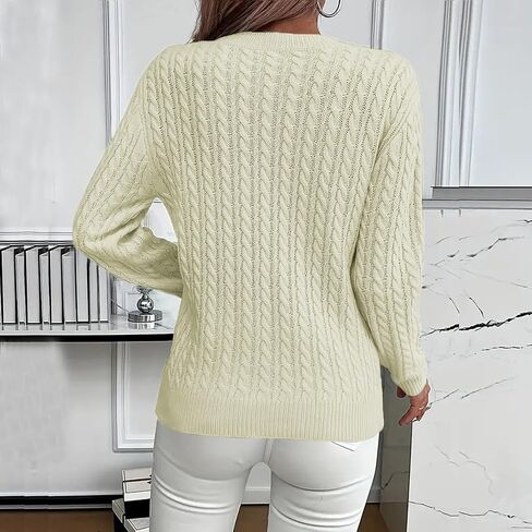 Sweaters for Women Soft Fisherman Cable Long-Sleeve Crewneck Sweater Solid Layering Tops Fall Winter Thermal Clothes in Saudi Arabia