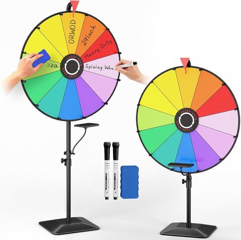 24 Inch Prize Wheel, Heavy Duty Spinning Wheel for Prizes, Adjustable 47"-61" Spin Wheel with Dry Erase Marker & Eraser, 12 Slots Colors Wheel Spinner with Stand for Party, Carnivals and Tradeshow in Saudi Arabia