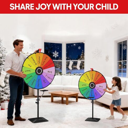 24 Inch Prize Wheel, Heavy Duty Spinning Wheel for Prizes, Adjustable 47"-61" Spin Wheel with Dry Erase Marker & Eraser, 12 Slots Colors Wheel Spinner with Stand for Party, Carnivals and Tradeshow in Saudi Arabia