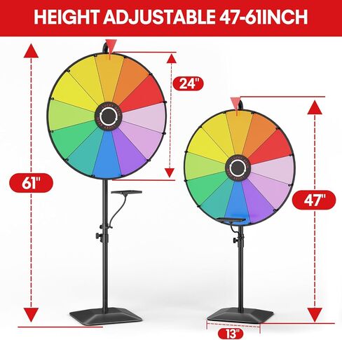 24 Inch Prize Wheel, Heavy Duty Spinning Wheel for Prizes, Adjustable 47"-61" Spin Wheel with Dry Erase Marker & Eraser, 12 Slots Colors Wheel Spinner with Stand for Party, Carnivals and Tradeshow in Saudi Arabia