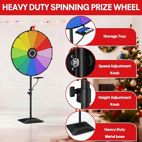 24 Inch Prize Wheel, Heavy Duty Spinning Wheel for Prizes, Adjustable 47"-61" Spin Wheel with Dry Erase Marker & Eraser, 12 Slots Colors Wheel Spinner with Stand for Party, Carnivals and Tradeshow in Saudi Arabia