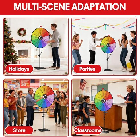 24 Inch Prize Wheel, Heavy Duty Spinning Wheel for Prizes, Adjustable 47"-61" Spin Wheel with Dry Erase Marker & Eraser, 12 Slots Colors Wheel Spinner with Stand for Party, Carnivals and Tradeshow in Saudi Arabia