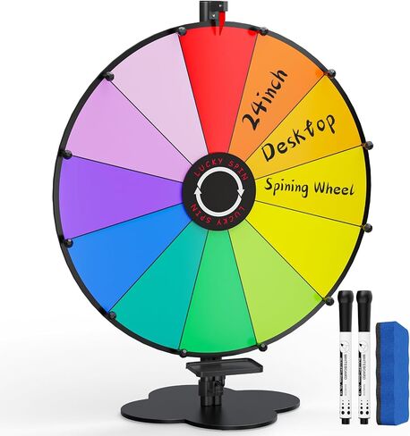 24 Inch Prize Wheel, Heavy Duty Spinning Wheel for Prizes, Adjustable 47"-61" Spin Wheel with Dry Erase Marker & Eraser, 12 Slots Colors Wheel Spinner with Stand for Party, Carnivals and Tradeshow in Saudi Arabia