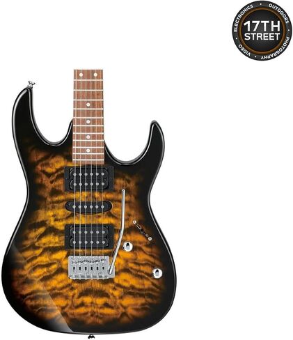جيتار كهربائي ذو 6 أوتار من Ibanez (Sunburst) - باس اليد اليمنى مع حزام Powerpad GSF50، كابو سلسلة، 15 قطعة جيتار مع صندوق تخزين وقطعة قماش للتنظيف من الألياف الدقيقة (مجموعة الحزمة) in Saudi Arabia
