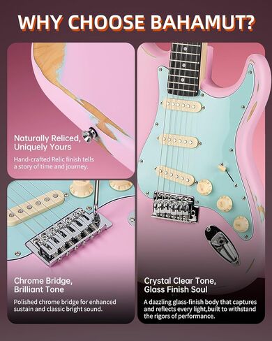 جيتار كهربائي من باهاموت مقاس 39 بوصة، غيتار كهربائي مع لمسة نهائية من بقايا نمط ساحل كاليفورنيا باللونين الأحمر والأزرق، وعنق القيقب الكندي ولوحة أصابع على شكل قلب أرجواني، ولاقطات SSS وجسر اهتزاز القفل in Kuwait