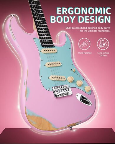 جيتار كهربائي من باهاموت مقاس 39 بوصة، غيتار كهربائي مع لمسة نهائية من بقايا نمط ساحل كاليفورنيا باللونين الأحمر والأزرق، وعنق القيقب الكندي ولوحة أصابع على شكل قلب أرجواني، ولاقطات SSS وجسر اهتزاز القفل in Kuwait