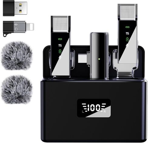 Pro 4 Wireless Lavalier Lapel Microphone System for iPhone Android Phone PC Laptop with USB C/Lightning, 48KHz 24Bit, 30H Battery,Reverb,Noise Cancelling for Video Recording Podcast Stream Vlog in Saudi Arabia