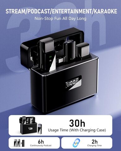 Pro 4 Wireless Lavalier Lapel Microphone System for iPhone Android Phone PC Laptop with USB C/Lightning, 48KHz 24Bit, 30H Battery,Reverb,Noise Cancelling for Video Recording Podcast Stream Vlog in Saudi Arabia