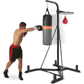 GYMAX Punching Bag with Stand Adult, Freestanding Boxing Machine with Height Adjustable Speed Ball & Sandbag, Pre Filled Heavy Punching Bag for Adults, Kickboxing Bag for Training MMA Muay Thai in Saudi Arabia