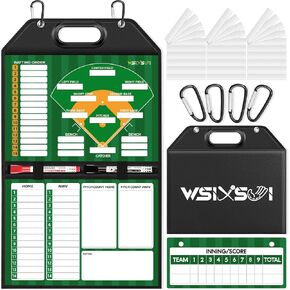 Magnetic Baseball Lineup Board for Dugout | Professional Baseball/Softball Clipboard for Coaches, Foldable | Leather Cover | Carry Handle | Detachable Scoreboard | 30 Lineup Cards in Saudi Arabia