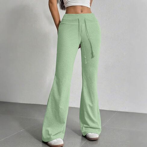 بنطلون رياضي متوهج للسيدات لطيف Y2k برباط عالي الخصر سروال يوجا متوهج Bootcut تجريب طماق لينة جرس قيعان in Kuwait