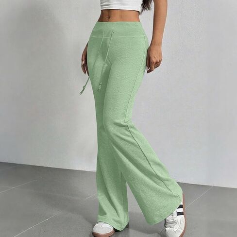 بنطلون رياضي متوهج للسيدات لطيف Y2k برباط عالي الخصر سروال يوجا متوهج Bootcut تجريب طماق لينة جرس قيعان in Kuwait