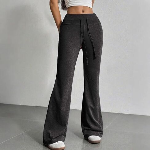 بنطلون رياضي متوهج للسيدات لطيف Y2k برباط عالي الخصر سروال يوجا متوهج Bootcut تجريب طماق لينة جرس قيعان in Kuwait