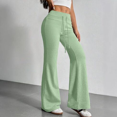 بنطلون رياضي متوهج للسيدات لطيف Y2k برباط عالي الخصر سروال يوجا متوهج Bootcut تجريب طماق لينة جرس قيعان in Kuwait