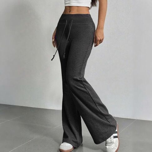 بنطلون رياضي متوهج للسيدات لطيف Y2k برباط عالي الخصر سروال يوجا متوهج Bootcut تجريب طماق لينة جرس قيعان in Kuwait