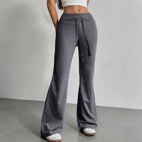 بنطلون رياضي متوهج للسيدات لطيف Y2k برباط عالي الخصر سروال يوجا متوهج Bootcut تجريب طماق لينة جرس قيعان in Kuwait