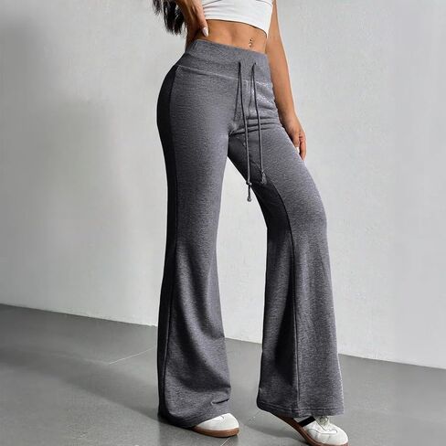 بنطلون رياضي متوهج للسيدات لطيف Y2k برباط عالي الخصر سروال يوجا متوهج Bootcut تجريب طماق لينة جرس قيعان in Kuwait