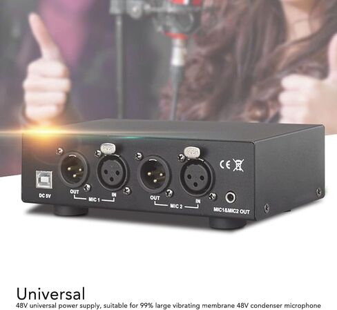 48V Phantom Power Supply, Microphone Phantom Power Supply with 2 XLR Cables, Support Dual Microphones, 48 V Phantom Power for Music Recording Equipment in Saudi Arabia