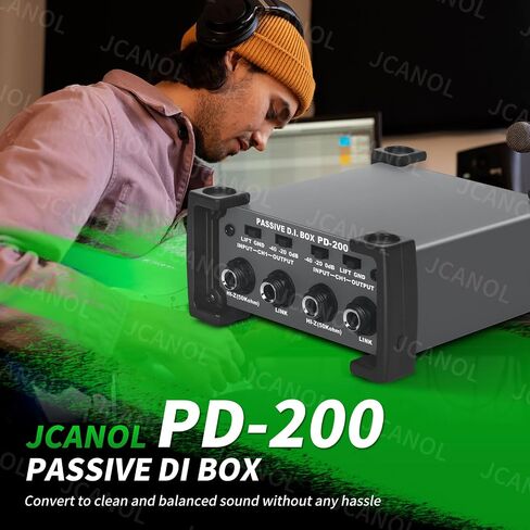PD200 Stereo Passive DI Box Unit Hum Eliminator with GND switch, Input Attenuator to Connect Guitar & Bass, 1/4" instrument Direct Box to Balanced & Unbalanced XLR in Saudi Arabia